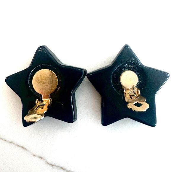 Vintage Black Star and Rhinestone Star Clip-On Earrings - Picture 5 of 7